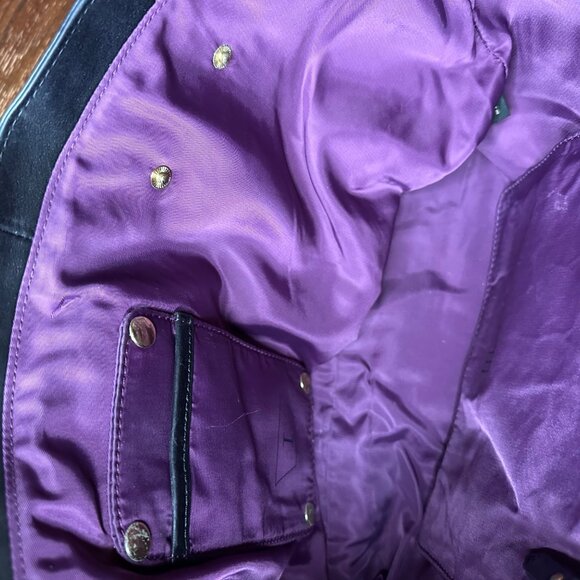 BeCa Black Leather Shoulder Purse With Magnetic Snap Closure & Purple Lining - Picture 15 of 15